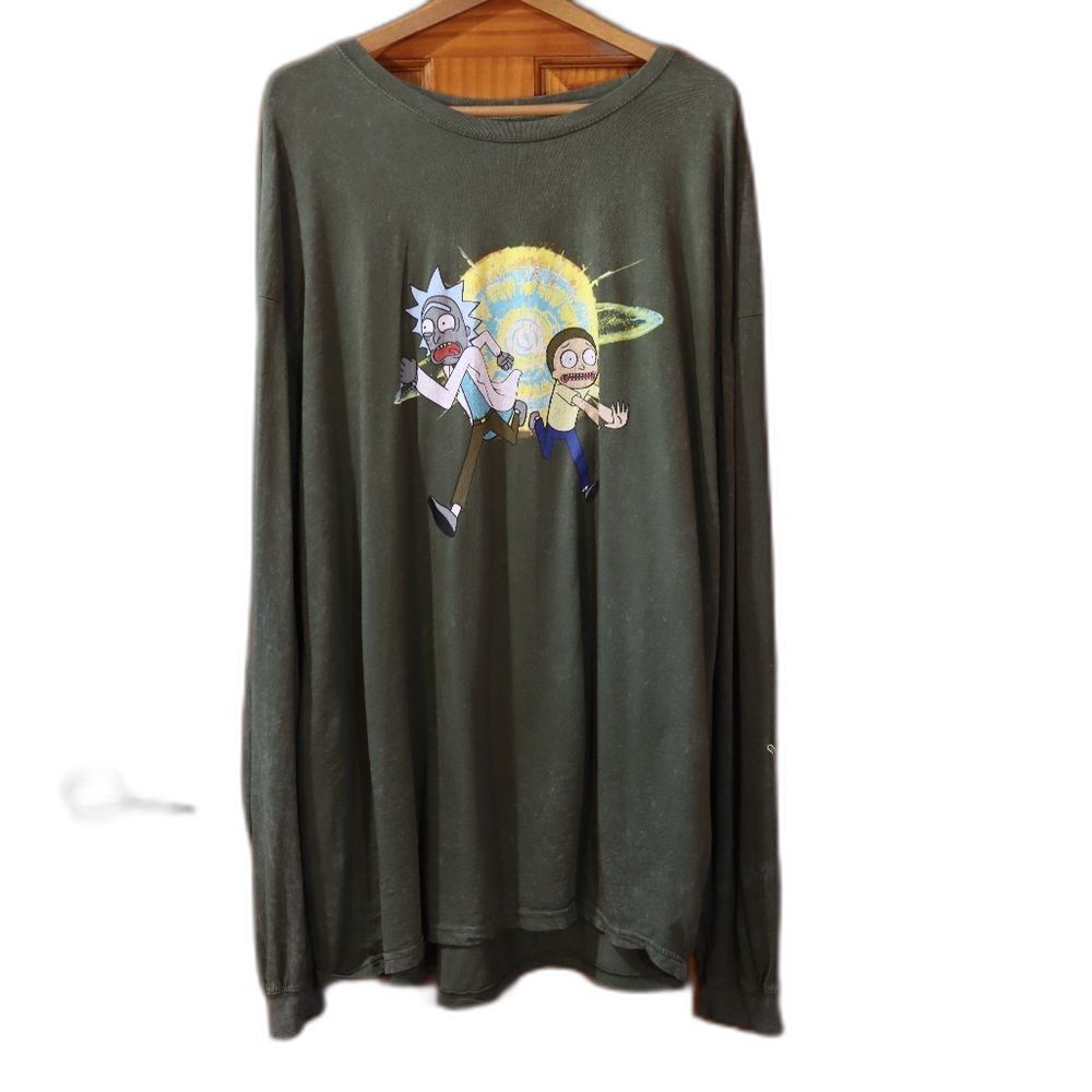 Ripple Junction Rick and Morty Olive Green Graphic T-Shirt Mens Size 3X